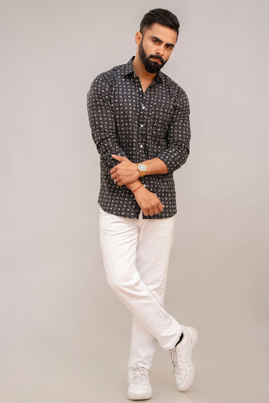 Classic Black Abstract Print Cotton Shirt — image 4
