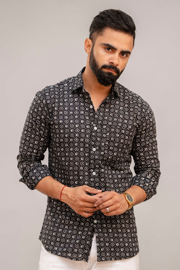 Classic Black Abstract Print Cotton Shirt