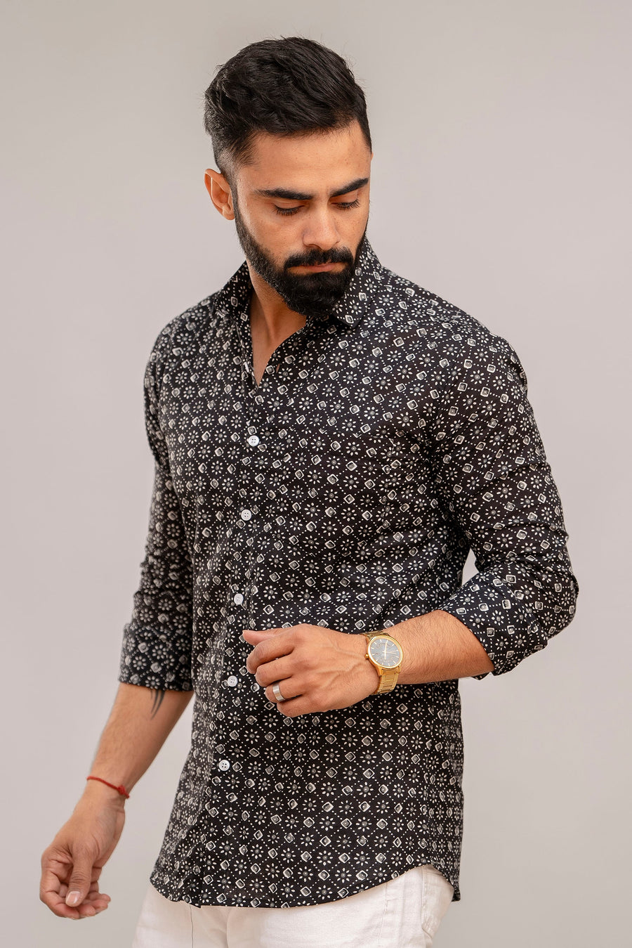 Classic Black Abstract Print Cotton Shirt — image 6