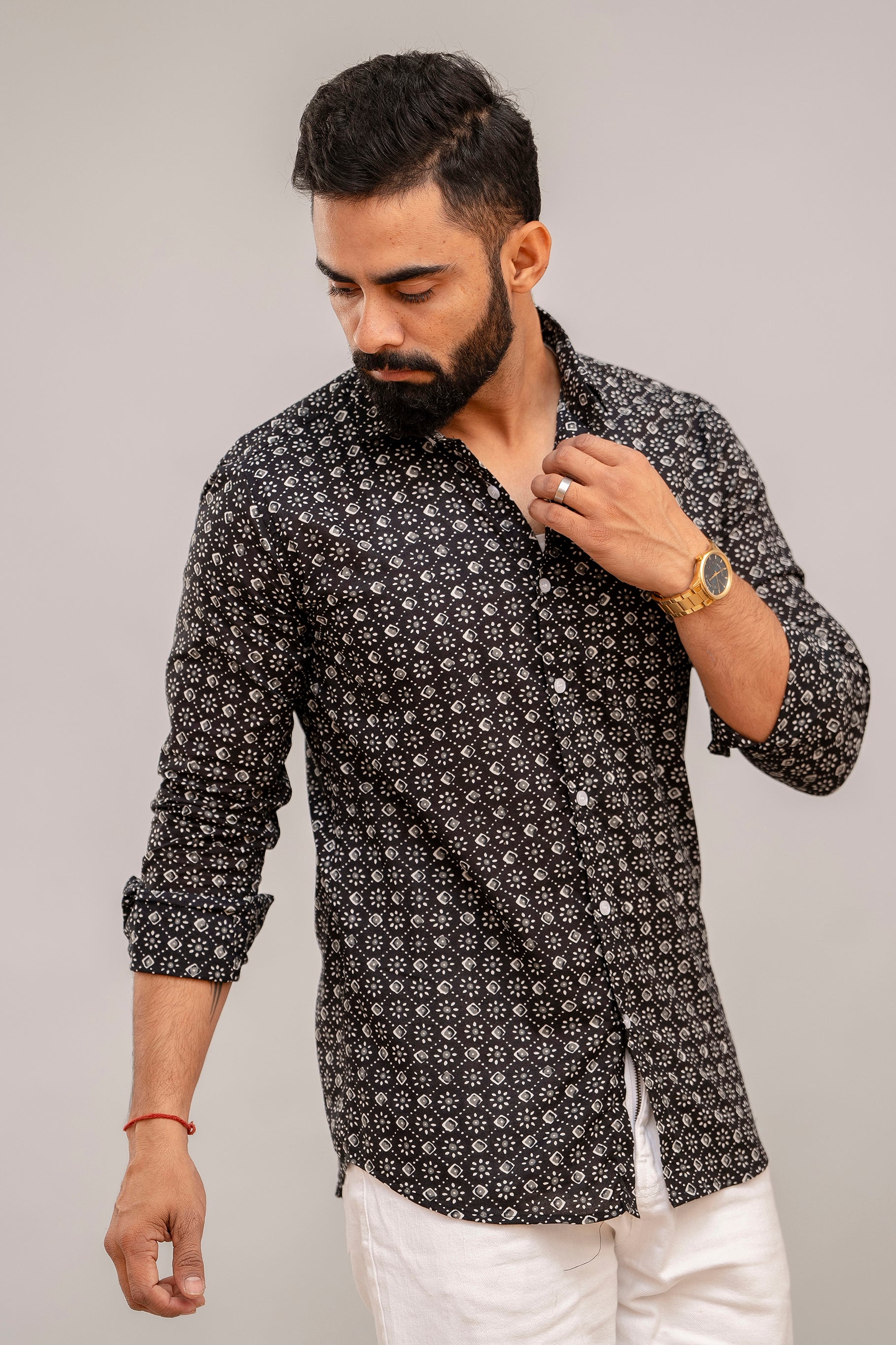 Classic Black Abstract Print Cotton Shirt - Hukum Jaipur