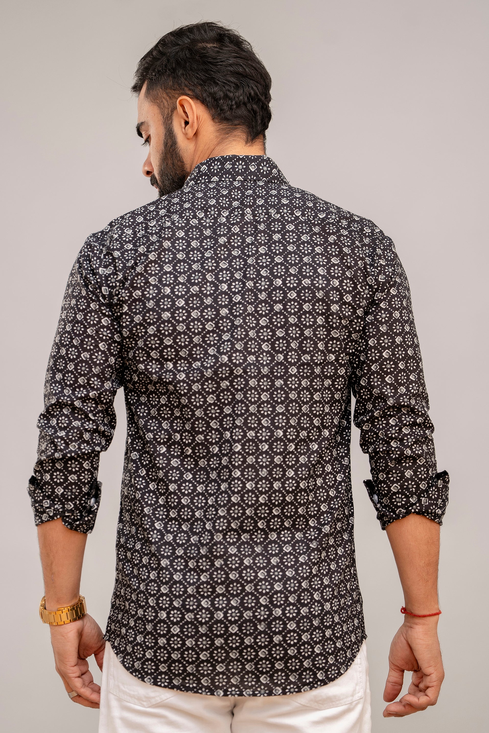 Classic Black Abstract Print Cotton Shirt - Hukum Jaipur