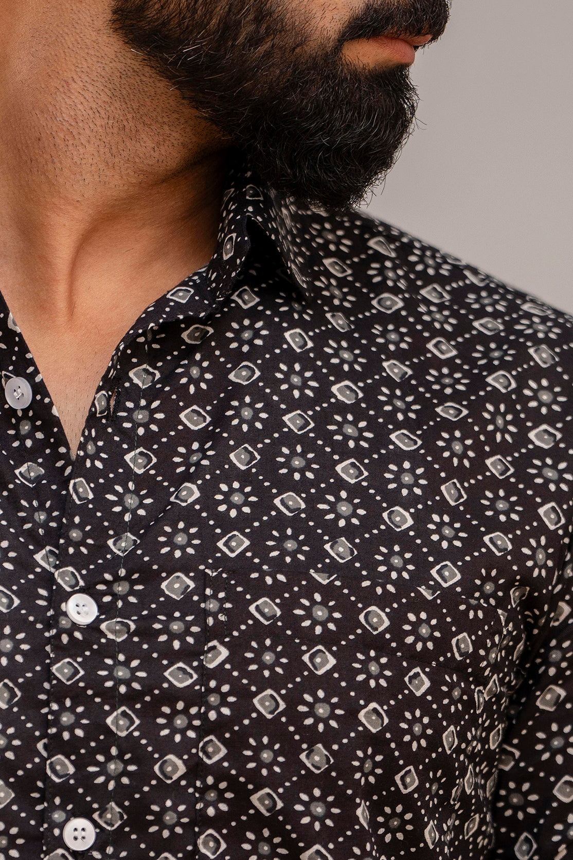 Classic Black Abstract Print Cotton Shirt - Hukum Jaipur