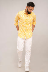 Radiant Yellow Block Print Cotton Shirt - Hukum Jaipur