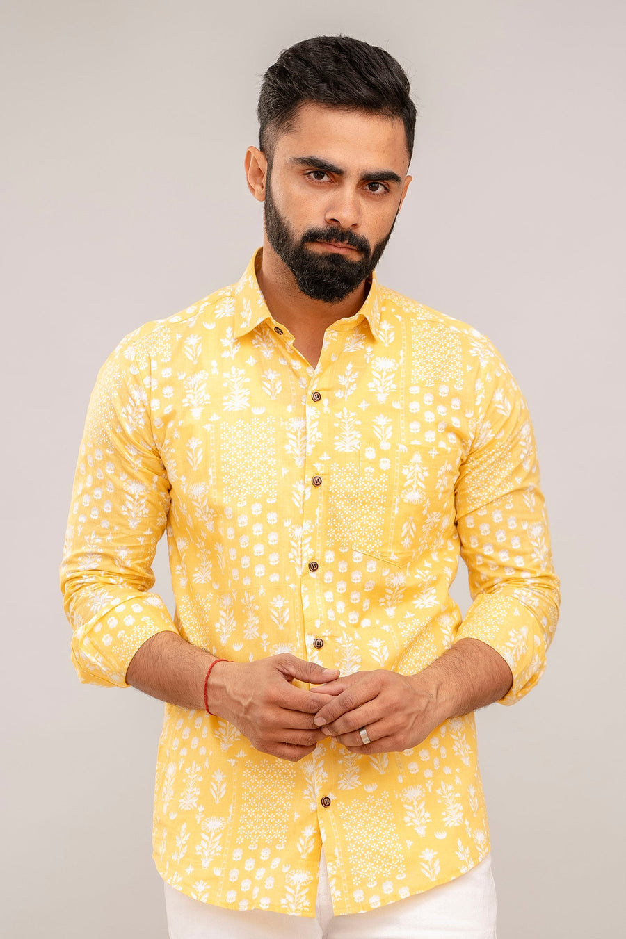Radiant Yellow Block Print Cotton Shirt — image 2