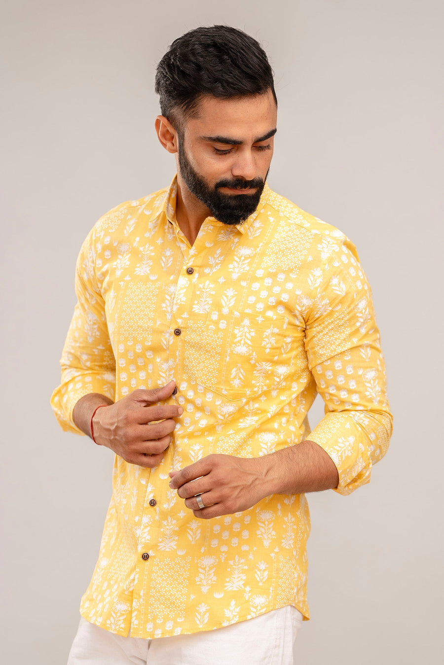Radiant Yellow Block Print Cotton Shirt — image 4