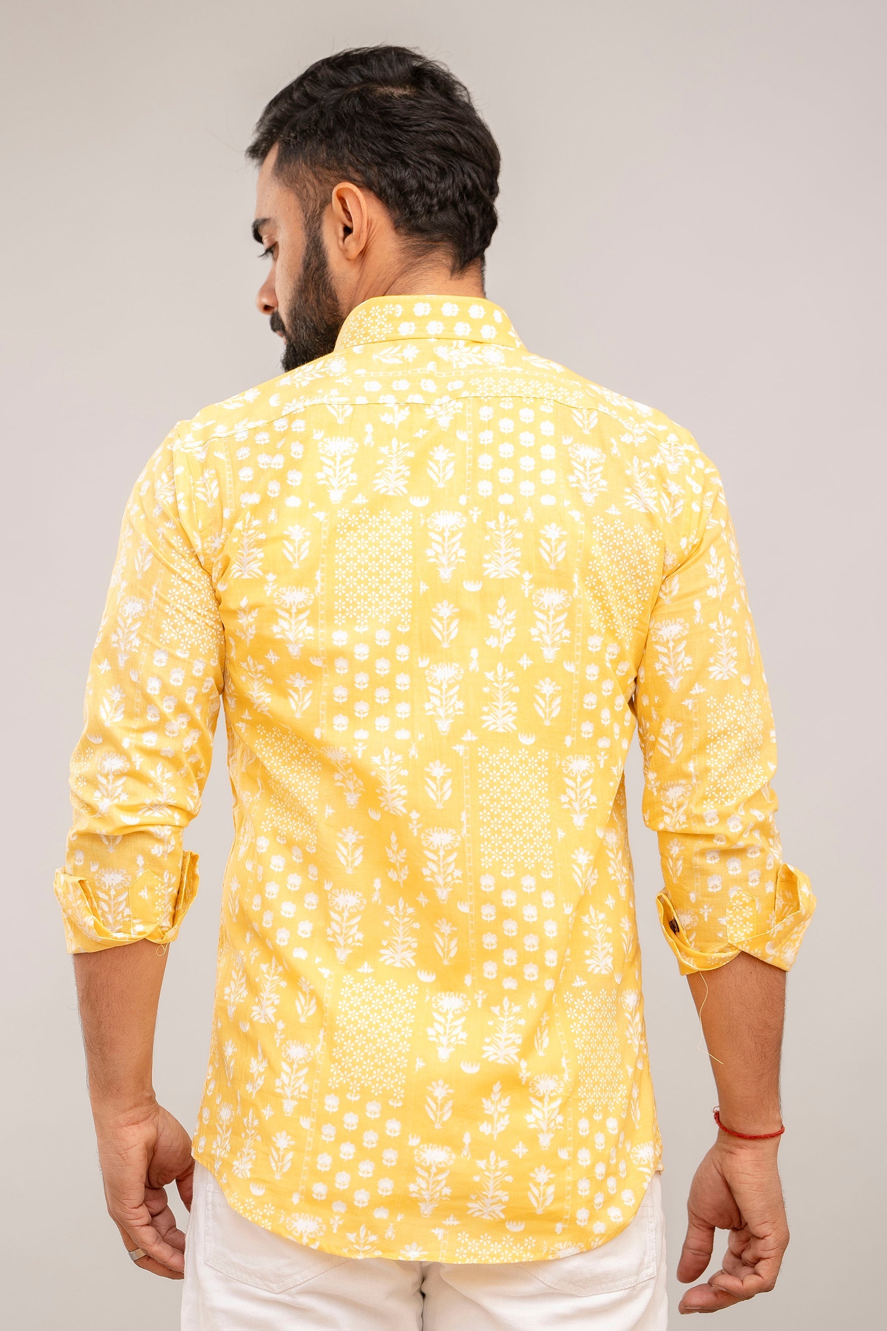 Radiant Yellow Block Print Cotton Shirt - Hukum Jaipur