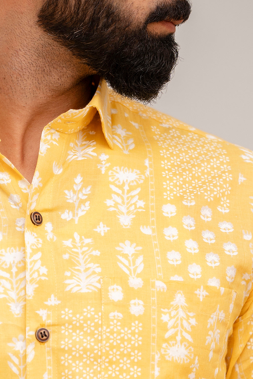 Radiant Yellow Block Print Cotton Shirt - Hukum Jaipur