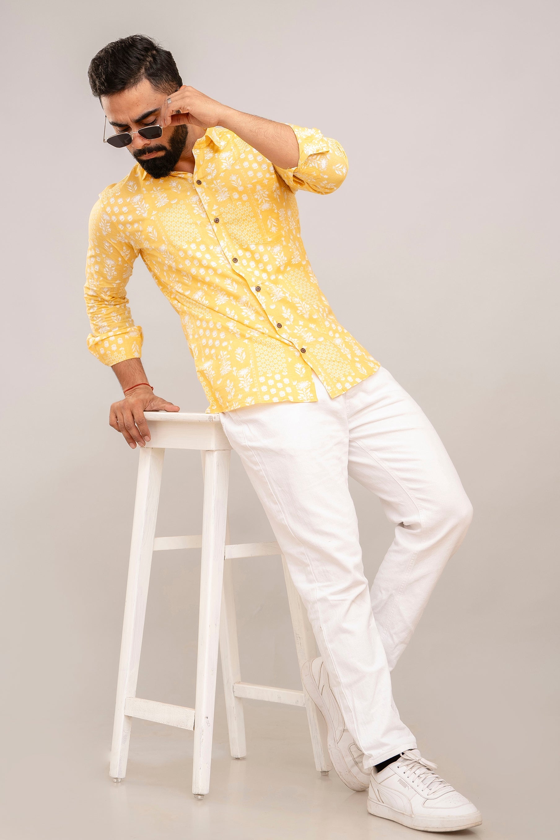 Radiant Yellow Block Print Cotton Shirt - Hukum Jaipur