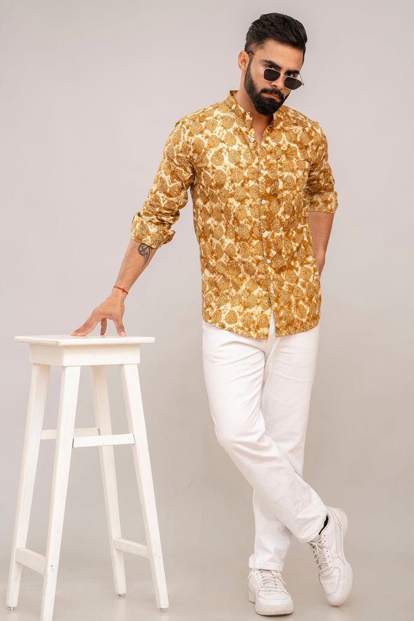 Brown Classic Floral Cotton Shirt