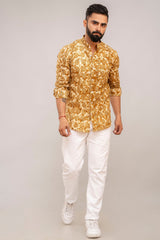 Brown Classic Floral Cotton Shirt - Hukum Jaipur