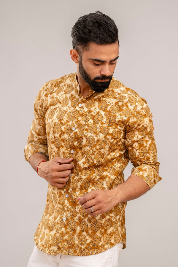 Brown Classic Floral Cotton Shirt
