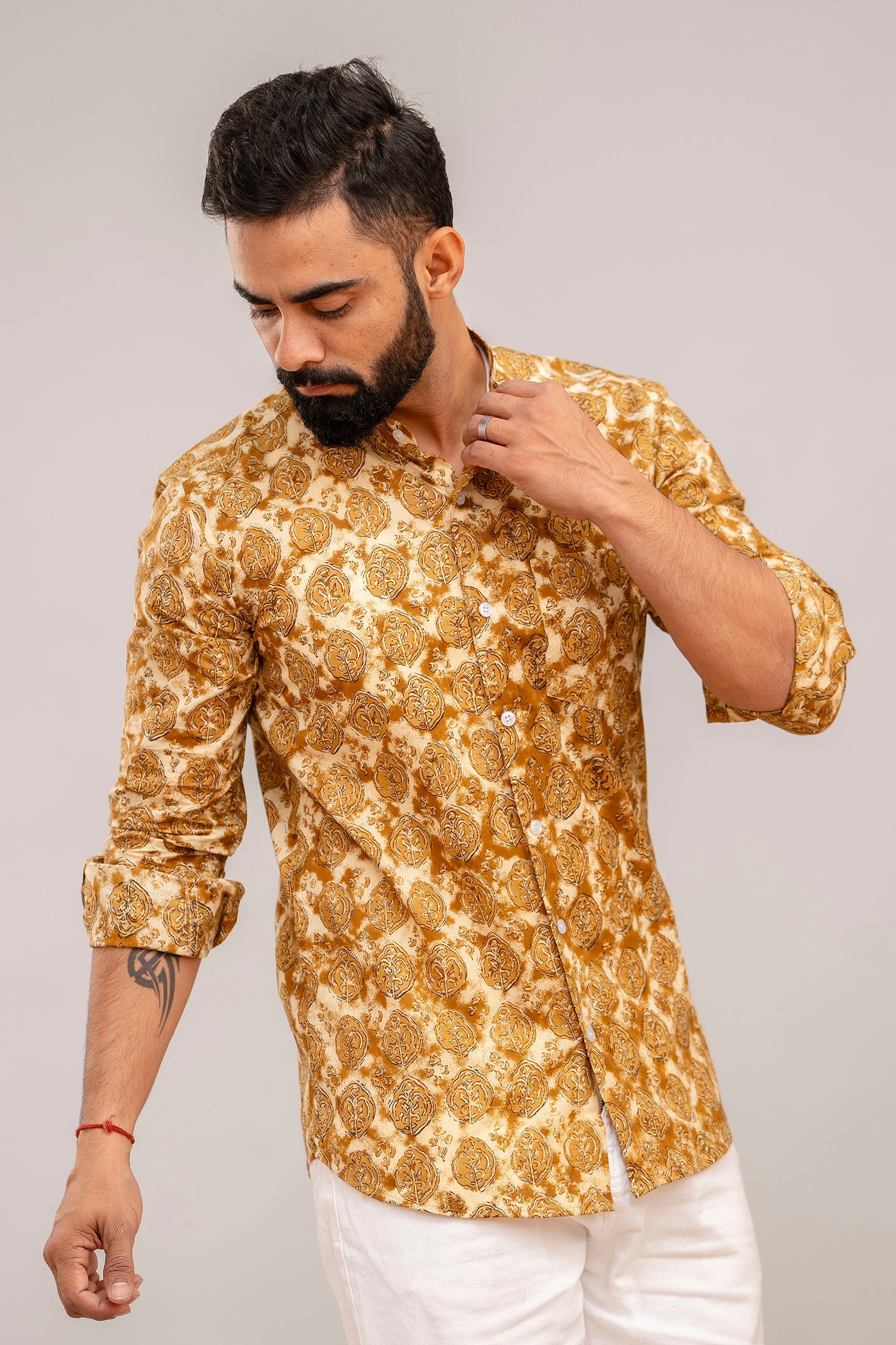 Brown Classic Floral Cotton Shirt - Hukum Jaipur