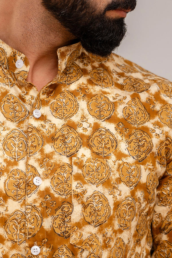 Brown Classic Floral Cotton Shirt