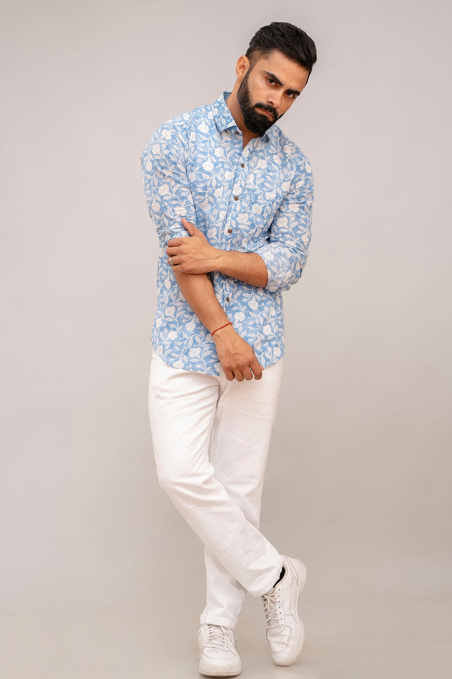 Classic Blue Floral Print Cotton Shirt — image 3