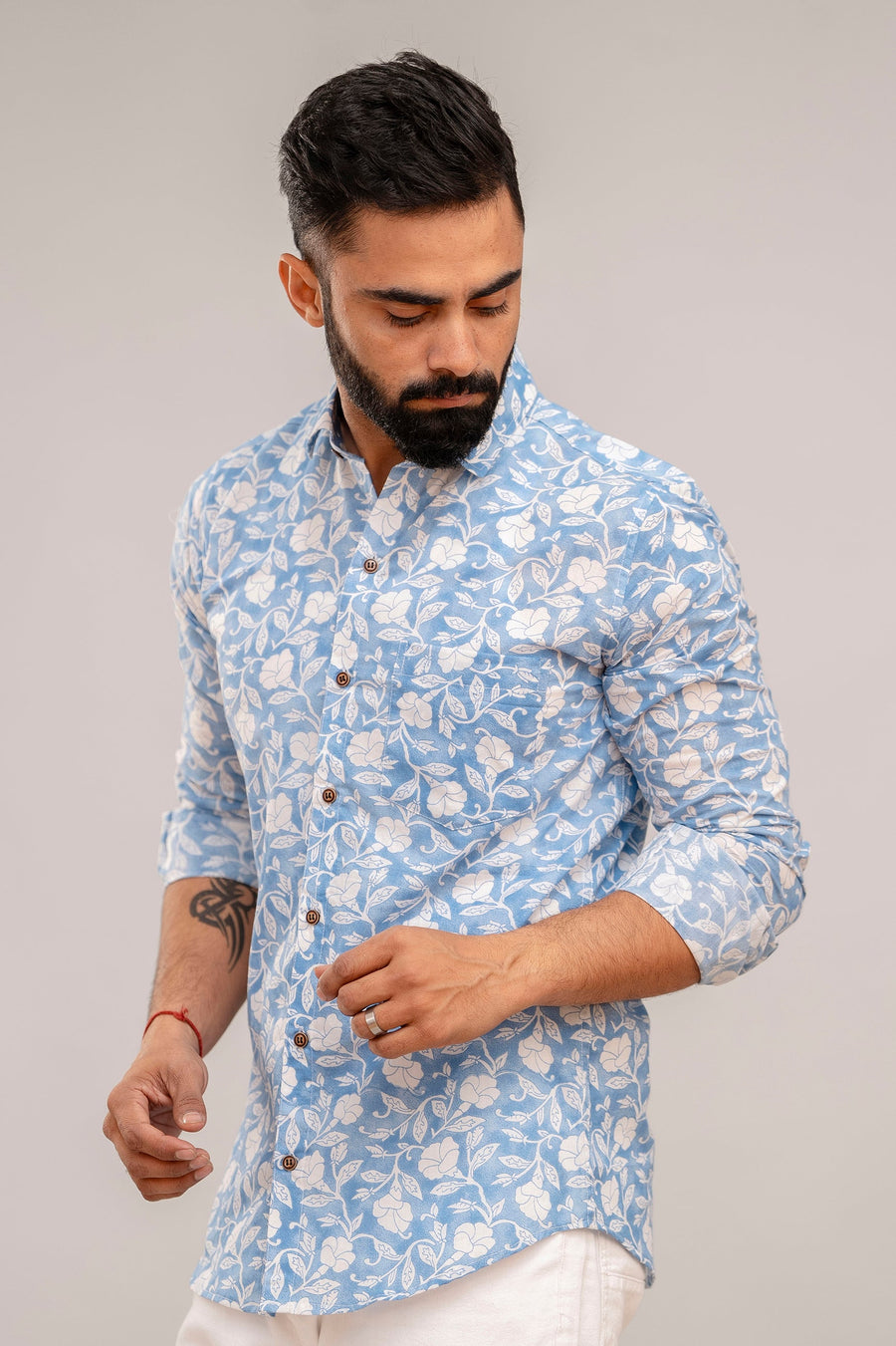 Classic Blue Floral Print Cotton Shirt — image 4