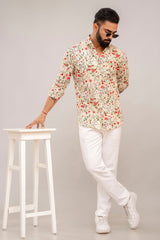 Off-White Elegance Floral Cotton Shirt - Hukum Jaipur