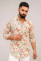 Off-White Elegance Floral Cotton Shirt - Hukum Jaipur