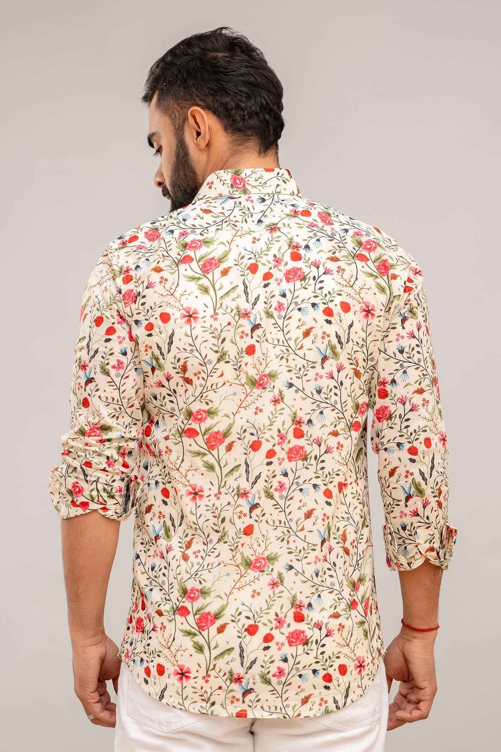 Off-White Elegance Floral Cotton Shirt - Hukum Jaipur