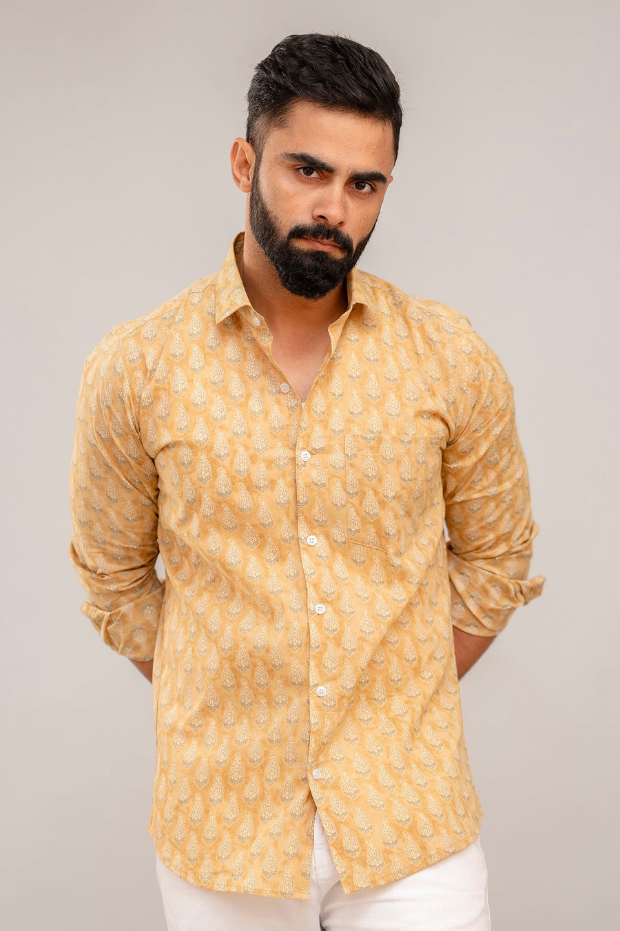 Light Brown Classic Block Print Cotton Shirt — image 2