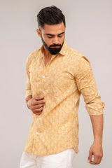 Light Brown Classic Block Print Cotton Shirt - Hukum Jaipur