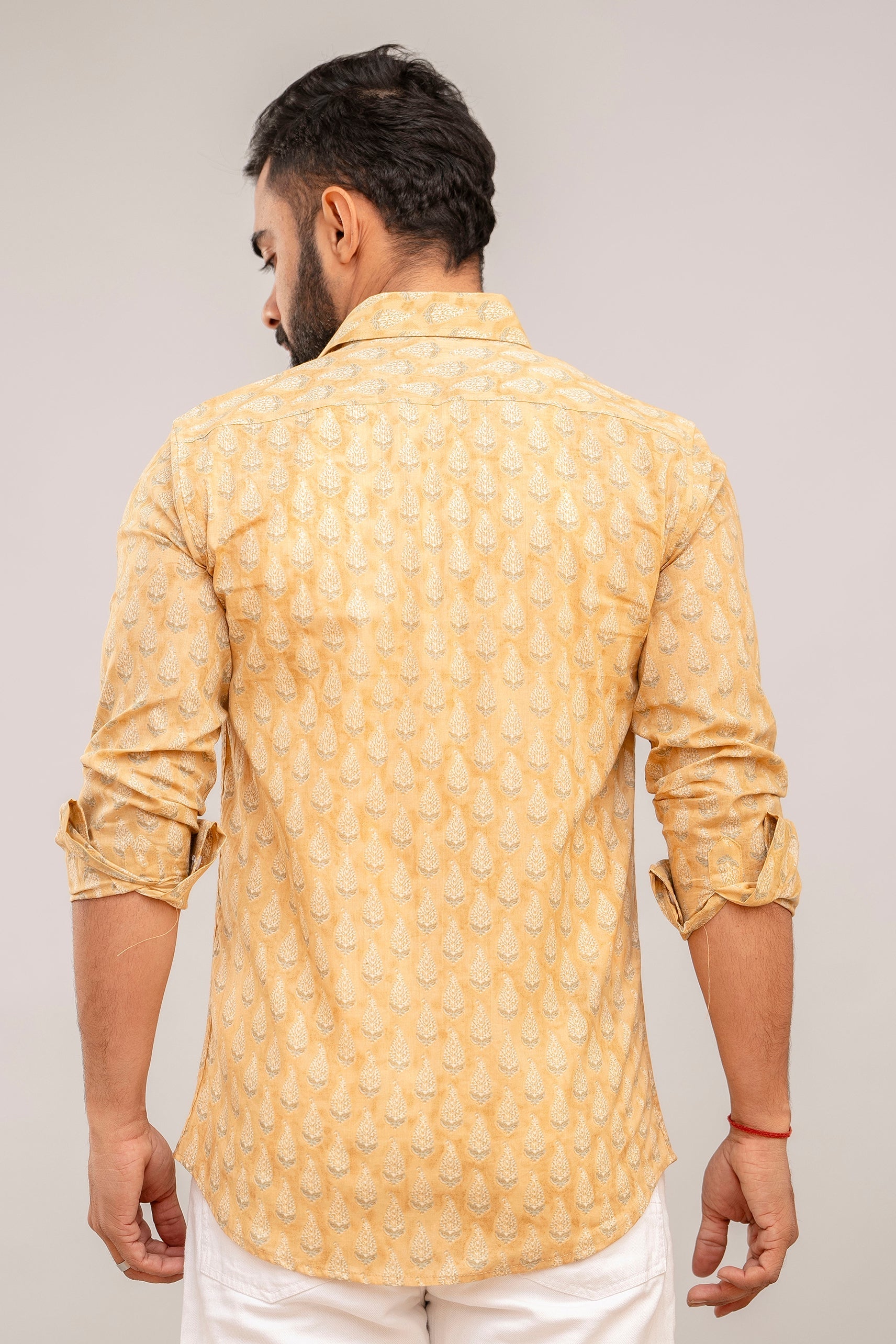 Light Brown Classic Block Print Cotton Shirt - Hukum Jaipur