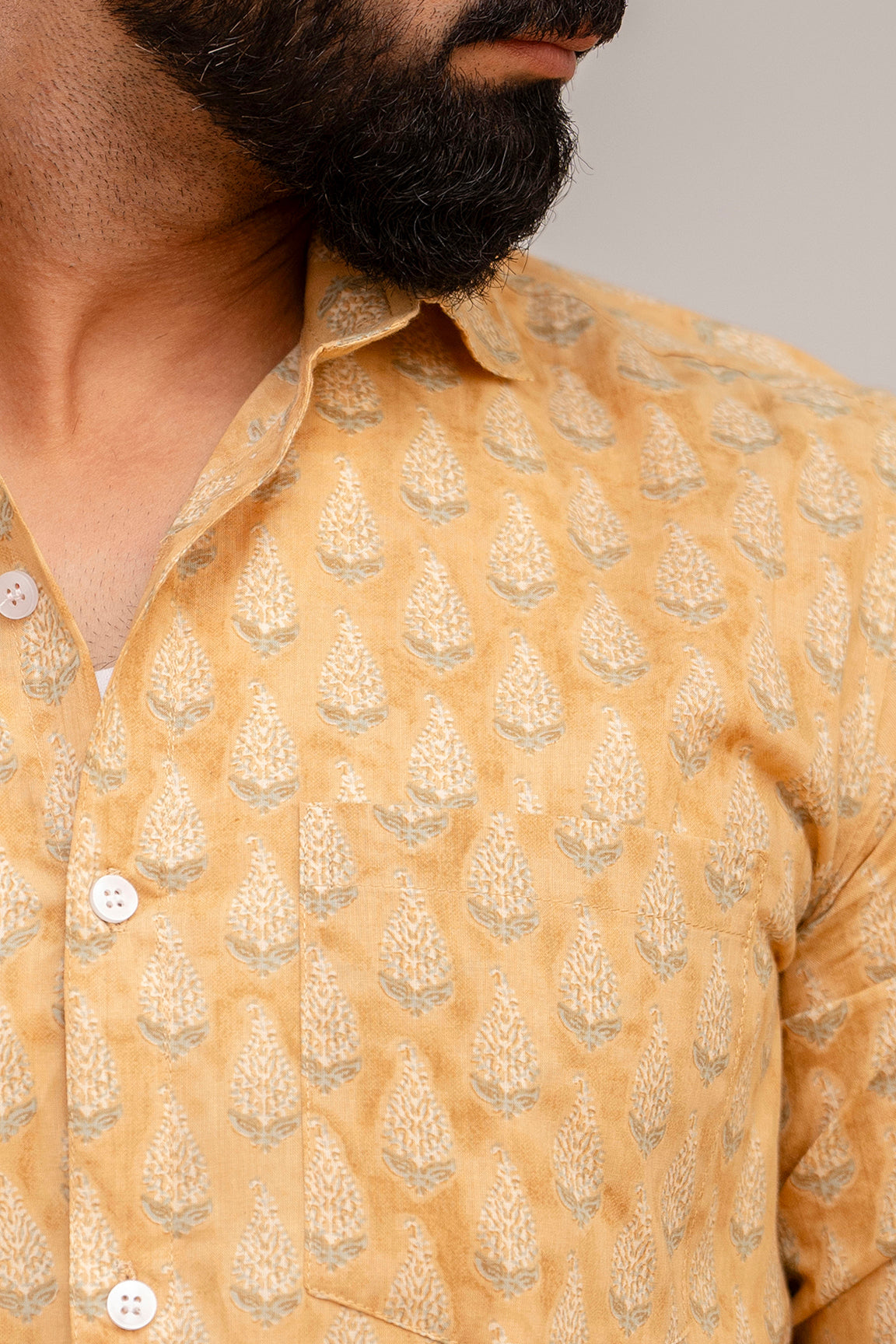 Light Brown Classic Block Print Cotton Shirt - Hukum Jaipur