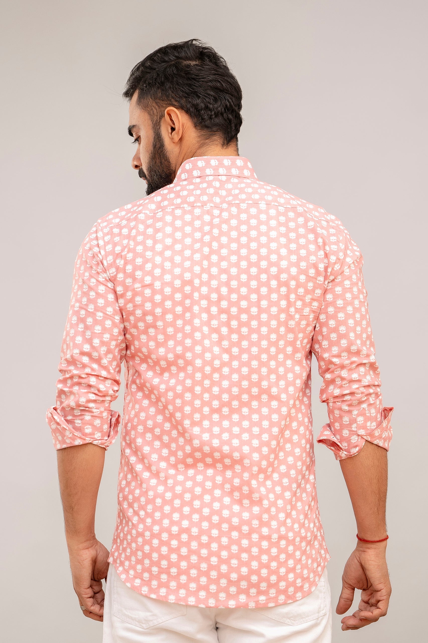 Baby Pink Floral Print Cotton Shirt - Hukum Jaipur