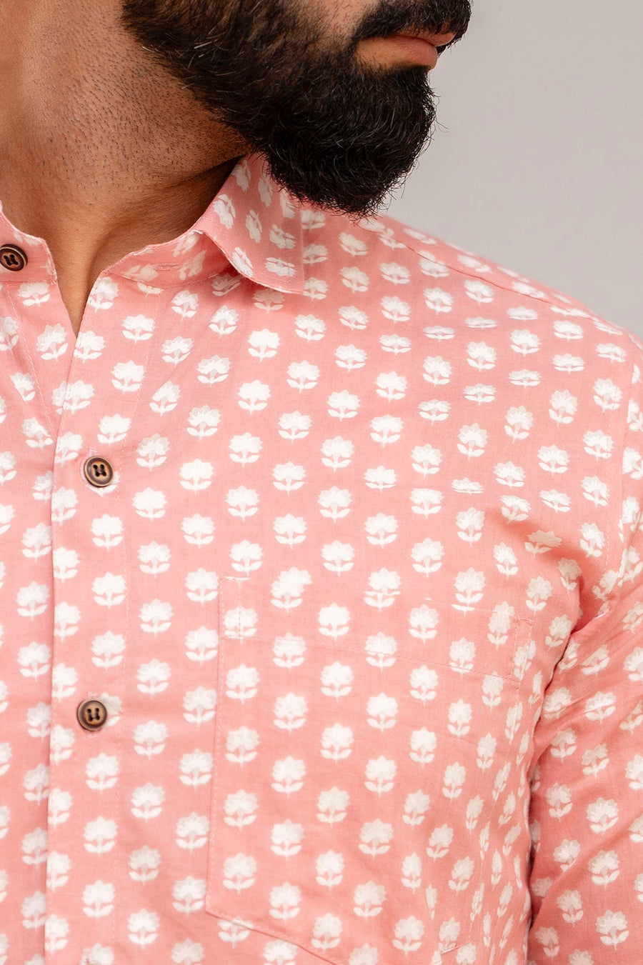 Baby Pink Floral Print Cotton Shirt — image 7