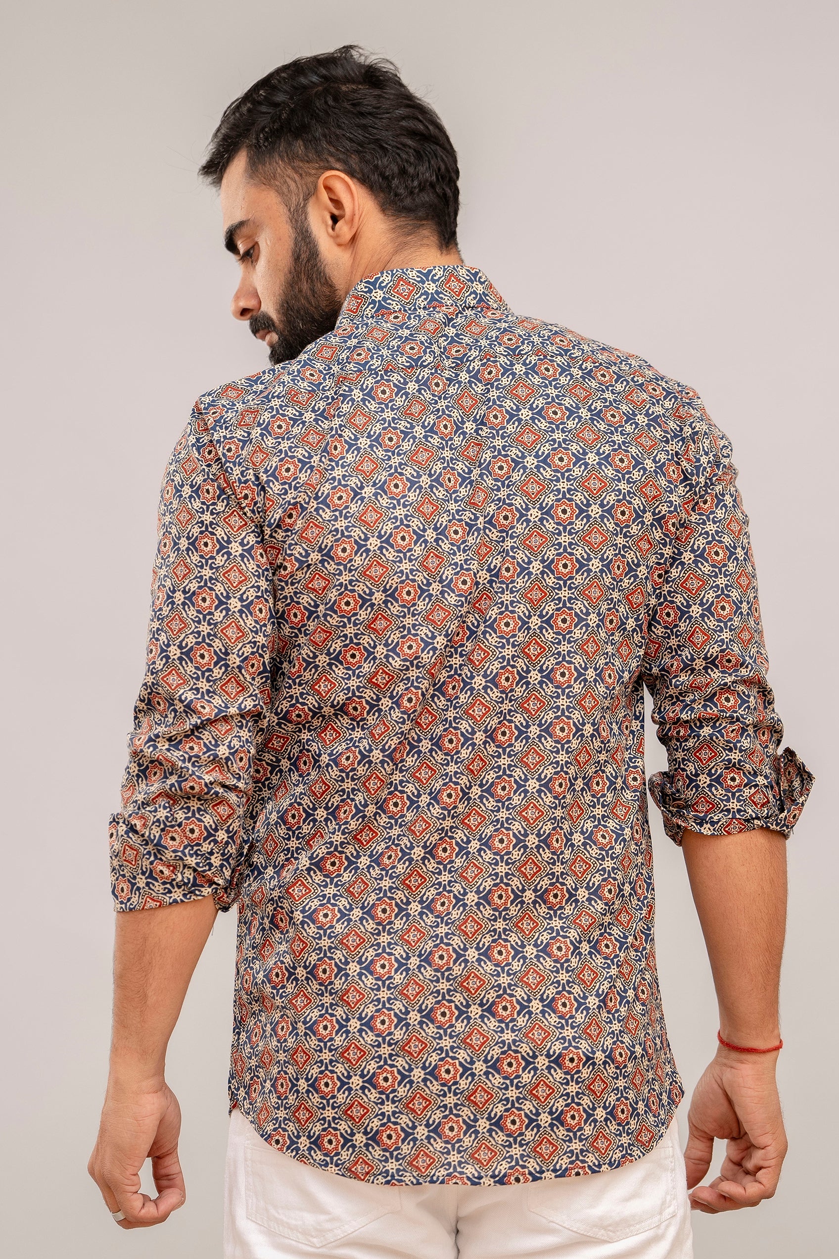 Navy Blue Abstract Print Cotton Shirt - Hukum Jaipur