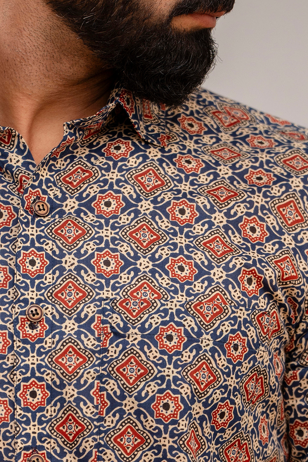 Navy Blue Abstract Print Cotton Shirt - Hukum Jaipur