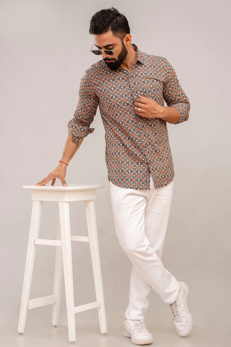 Navy Blue Abstract Print Cotton Shirt — image 7