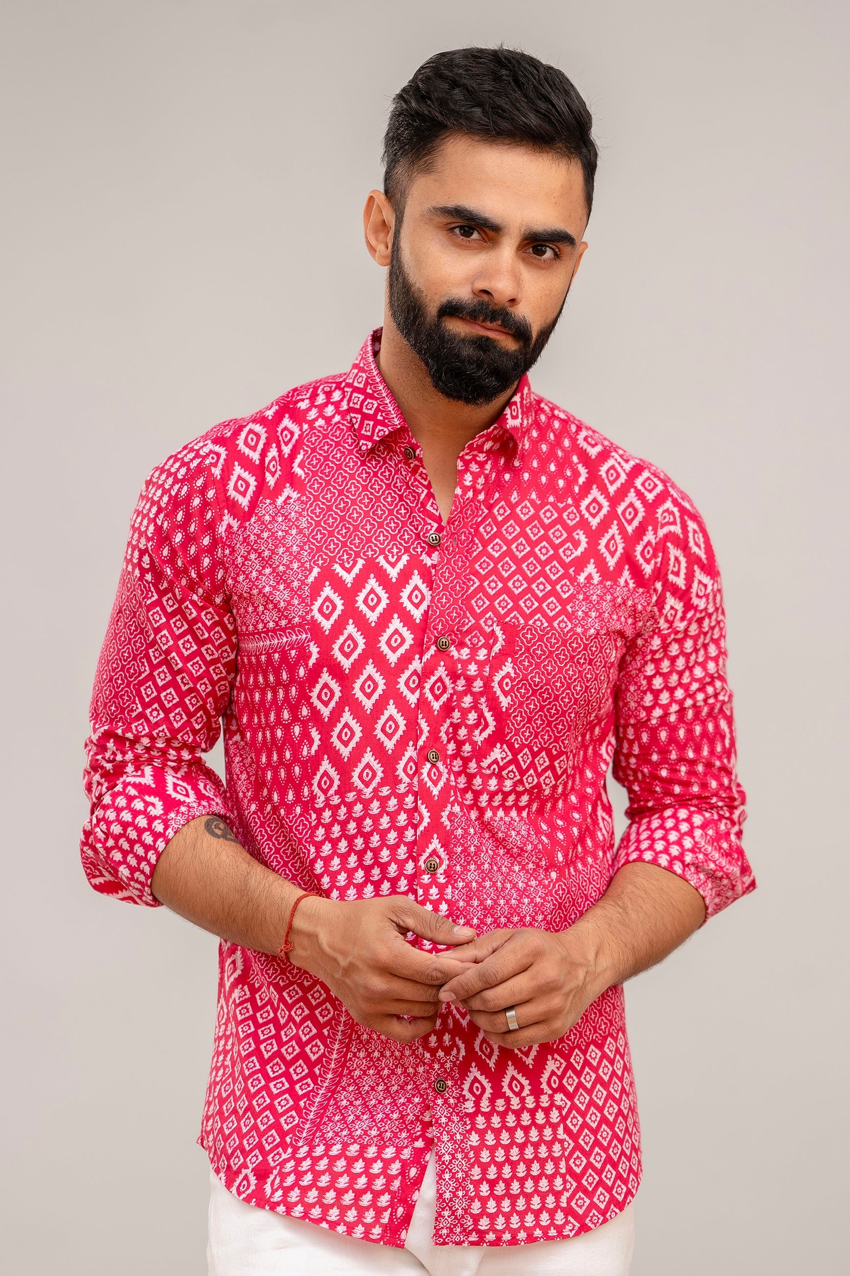 Pink Elegance Patchwork Cotton Shirt - Hukum Jaipur