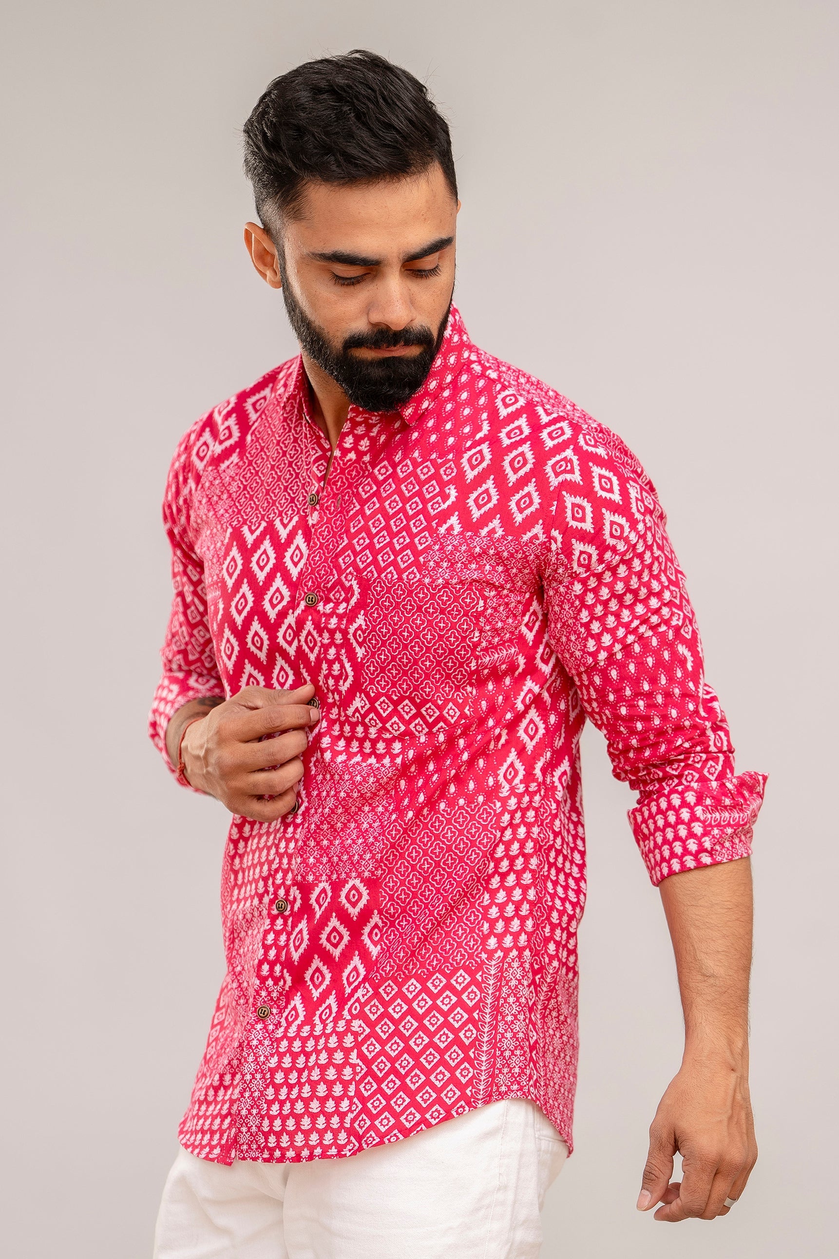 Pink Elegance Patchwork Cotton Shirt - Hukum Jaipur