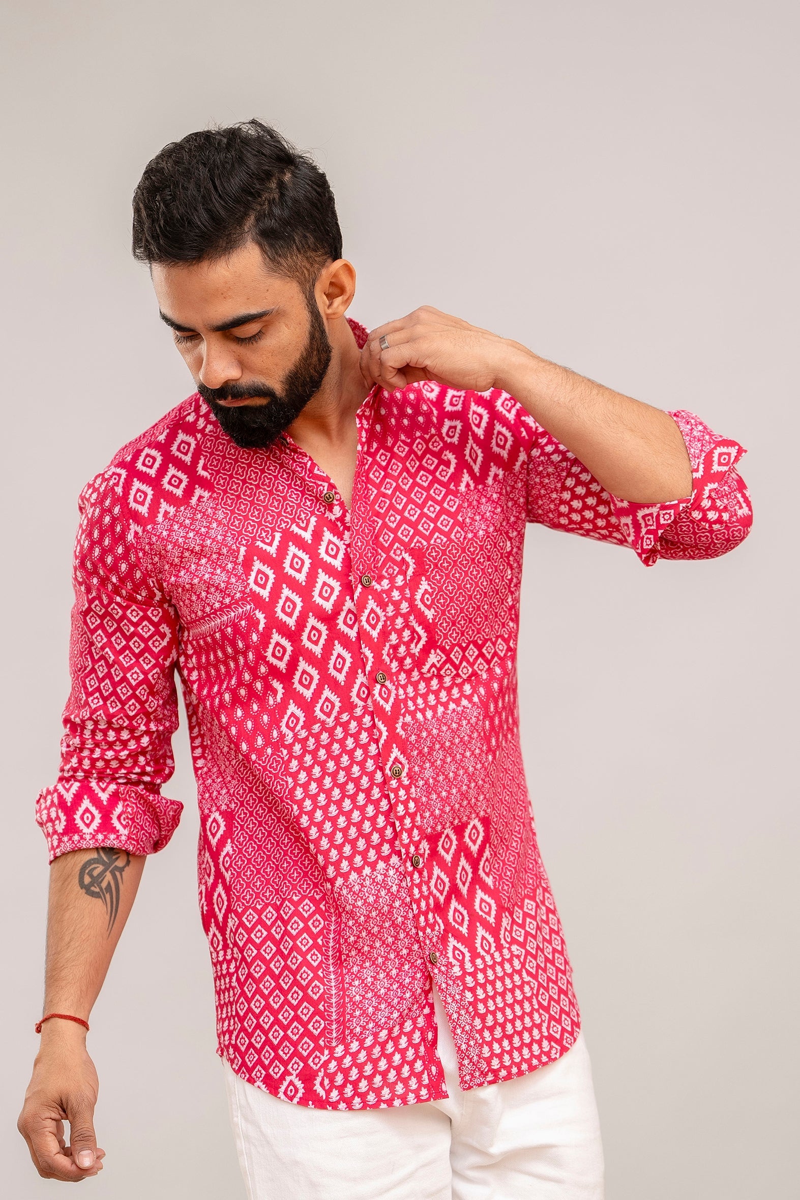 Pink Elegance Patchwork Cotton Shirt - Hukum Jaipur