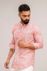 Pink Floral Print Cotton Shirt - Hukum Jaipur