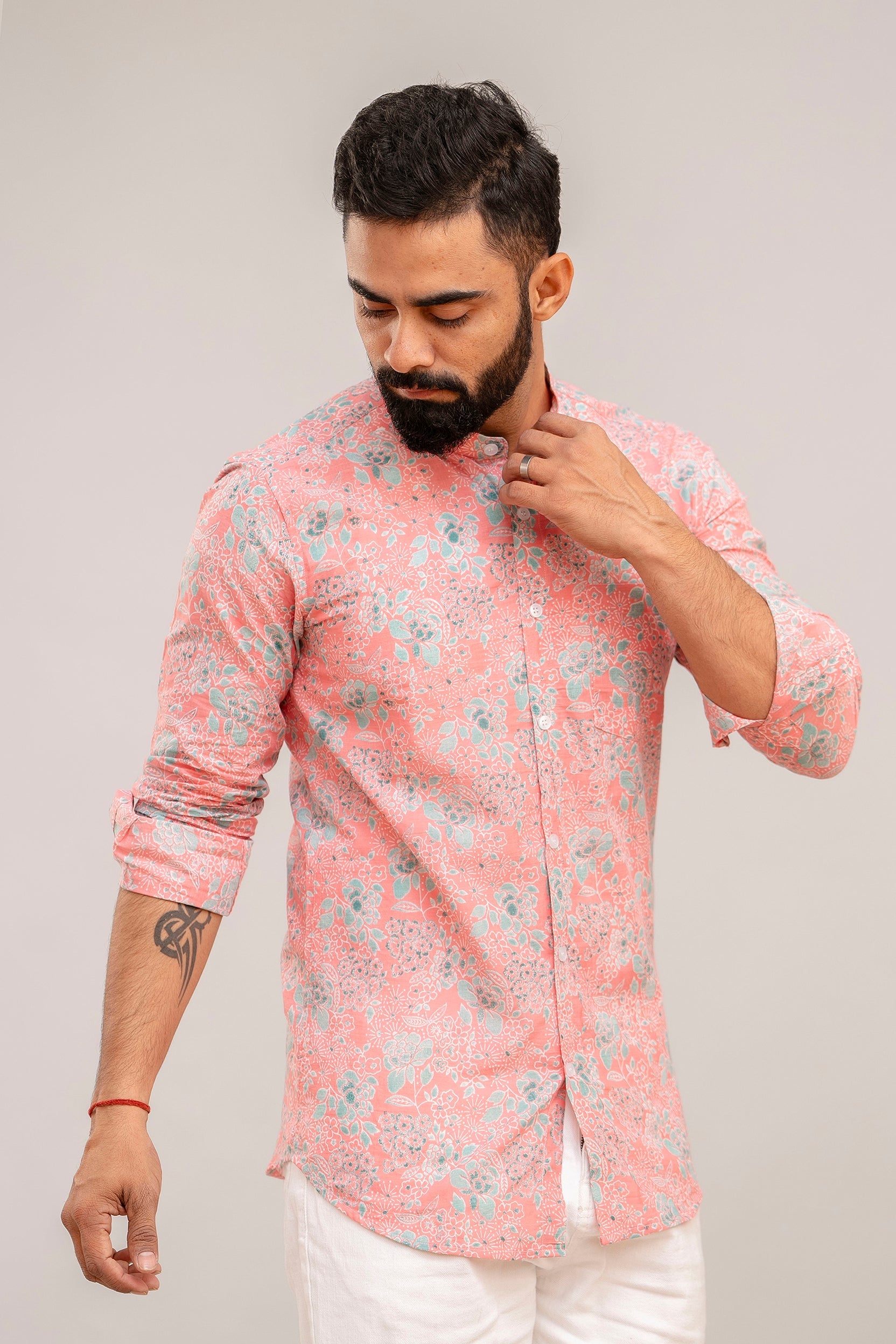 Pink Floral Print Cotton Shirt - Hukum Jaipur