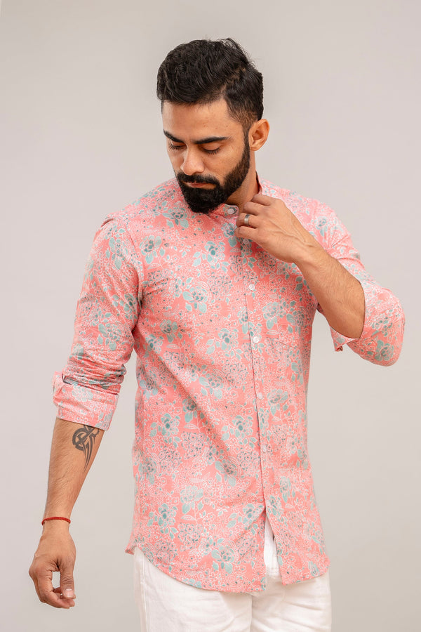 Pink Floral Print Cotton Shirt