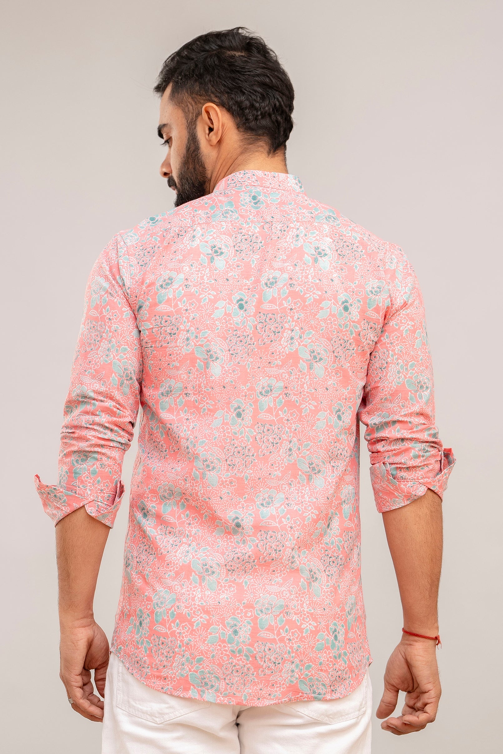 Pink Floral Print Cotton Shirt - Hukum Jaipur