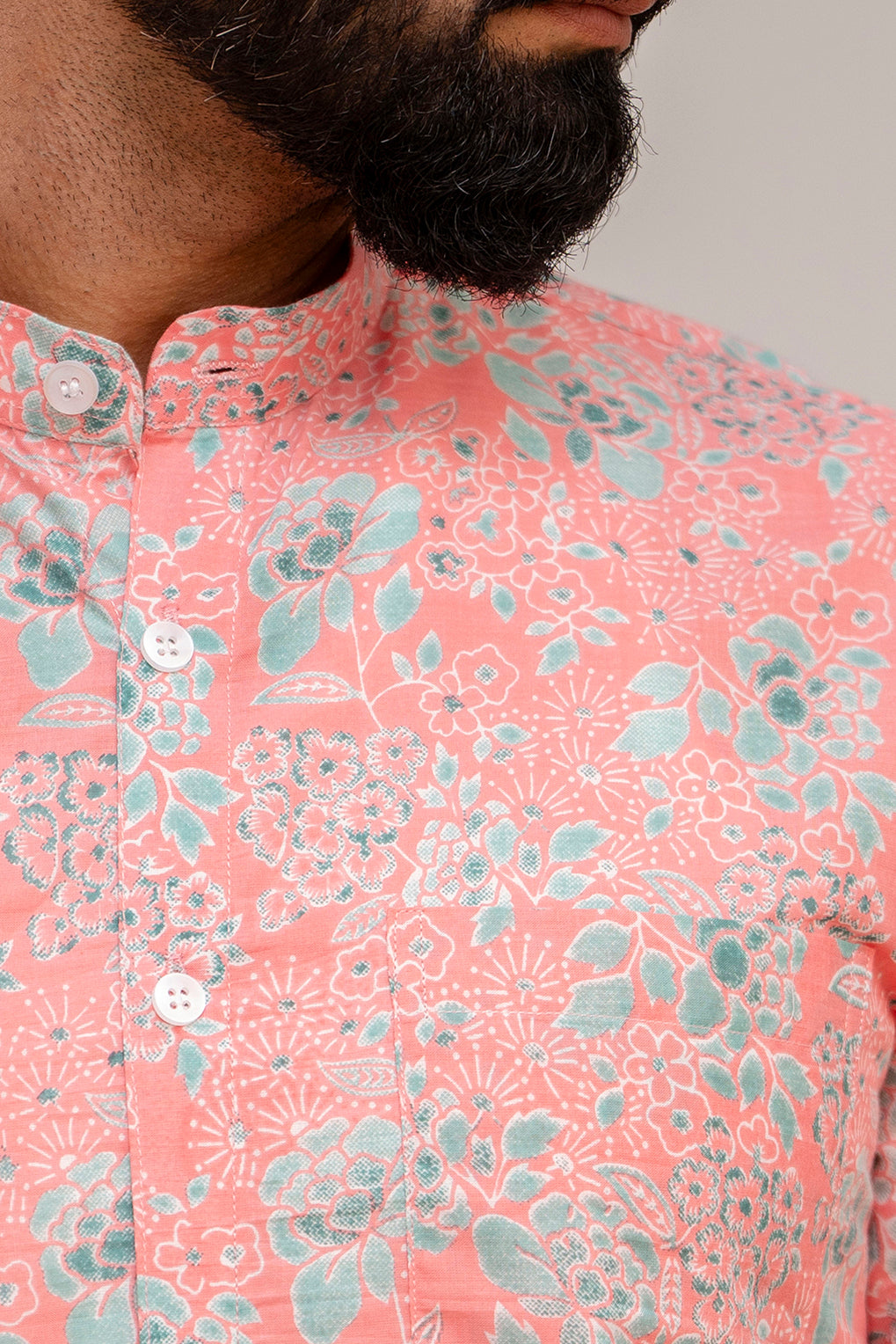 Pink Floral Print Cotton Shirt - Hukum Jaipur