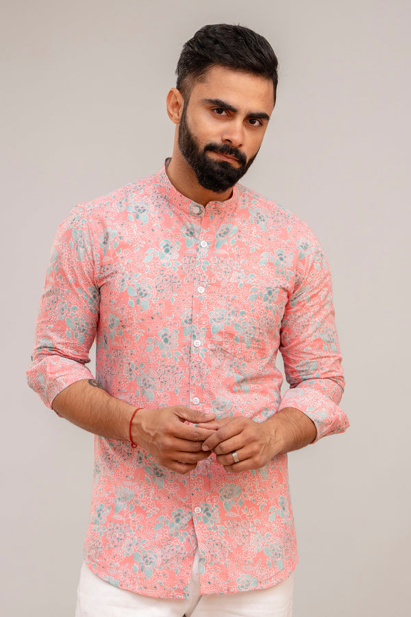 Pink Floral Print Cotton Shirt