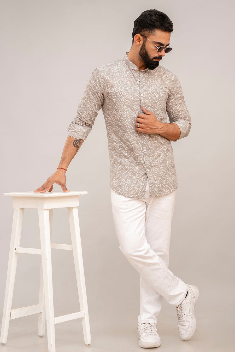 Grey Zig-Zag Print Cotton Shirt — image 2