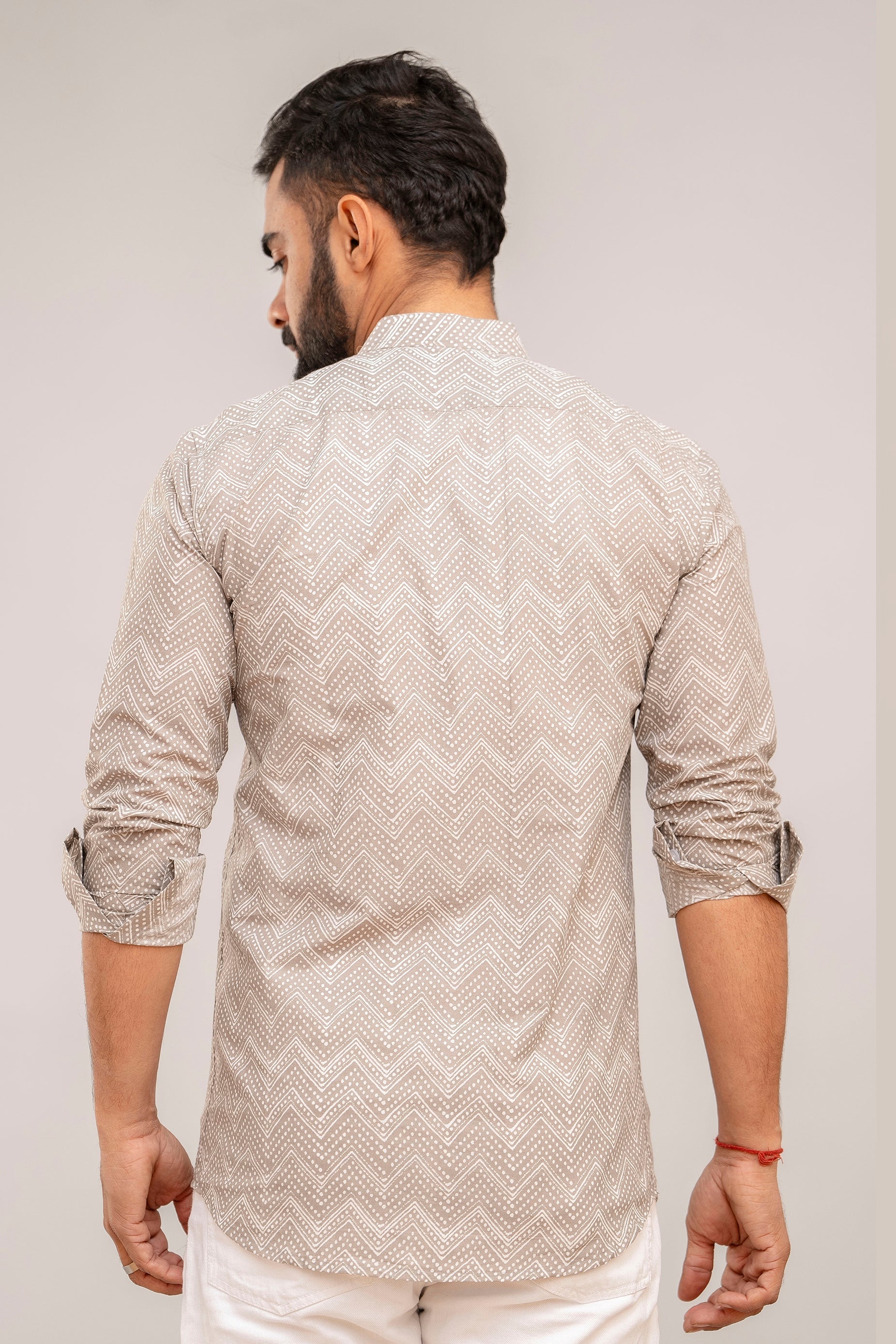 Grey Zig-Zag Print Cotton Shirt - Hukum Jaipur