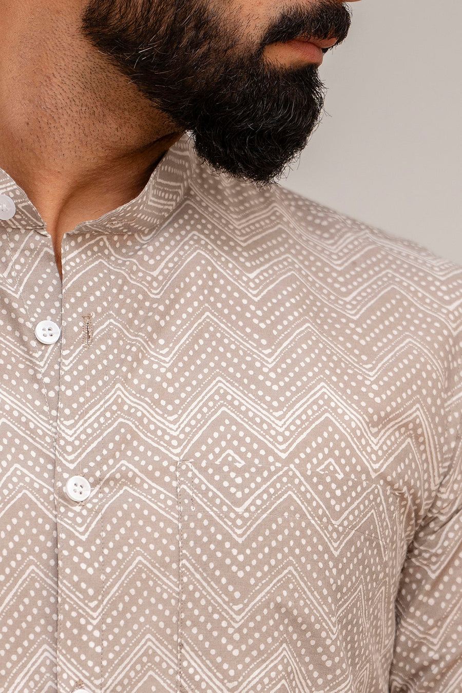 Grey Zig-Zag Print Cotton Shirt — image 7