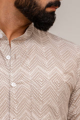 Grey Zig-Zag Print Cotton Shirt - Me&My