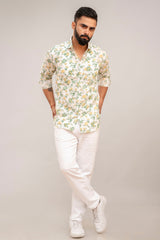 White Harmony Floral Cotton Shirt - Hukum Jaipur