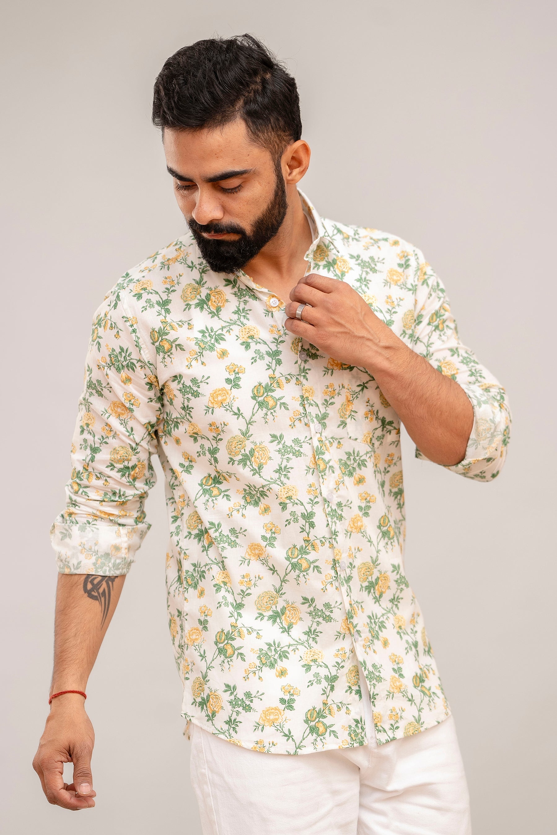 White Harmony Floral Cotton Shirt - Hukum Jaipur