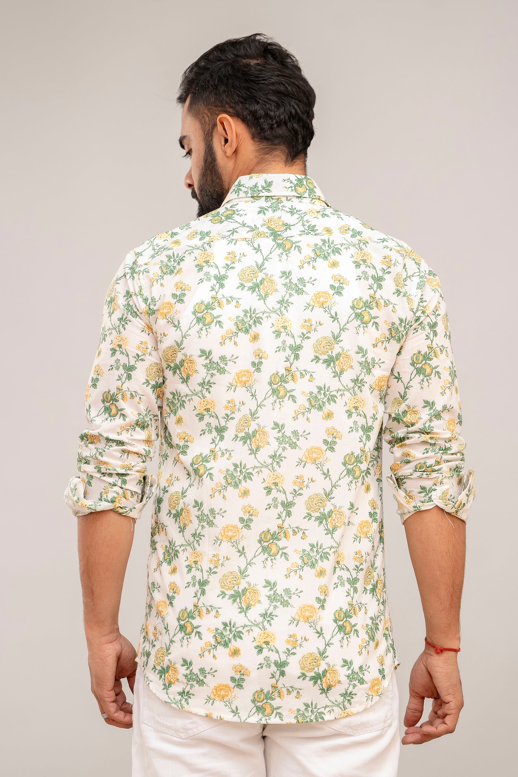 White Harmony Floral Cotton Shirt - Hukum Jaipur