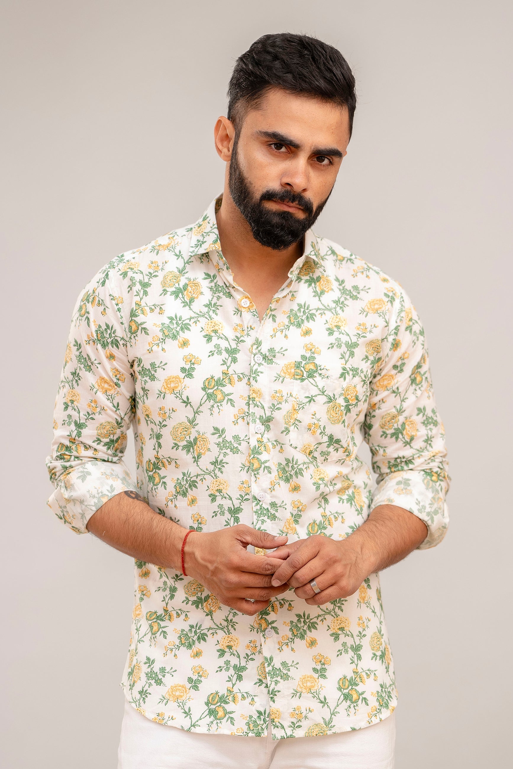 White Harmony Floral Cotton Shirt - Hukum Jaipur