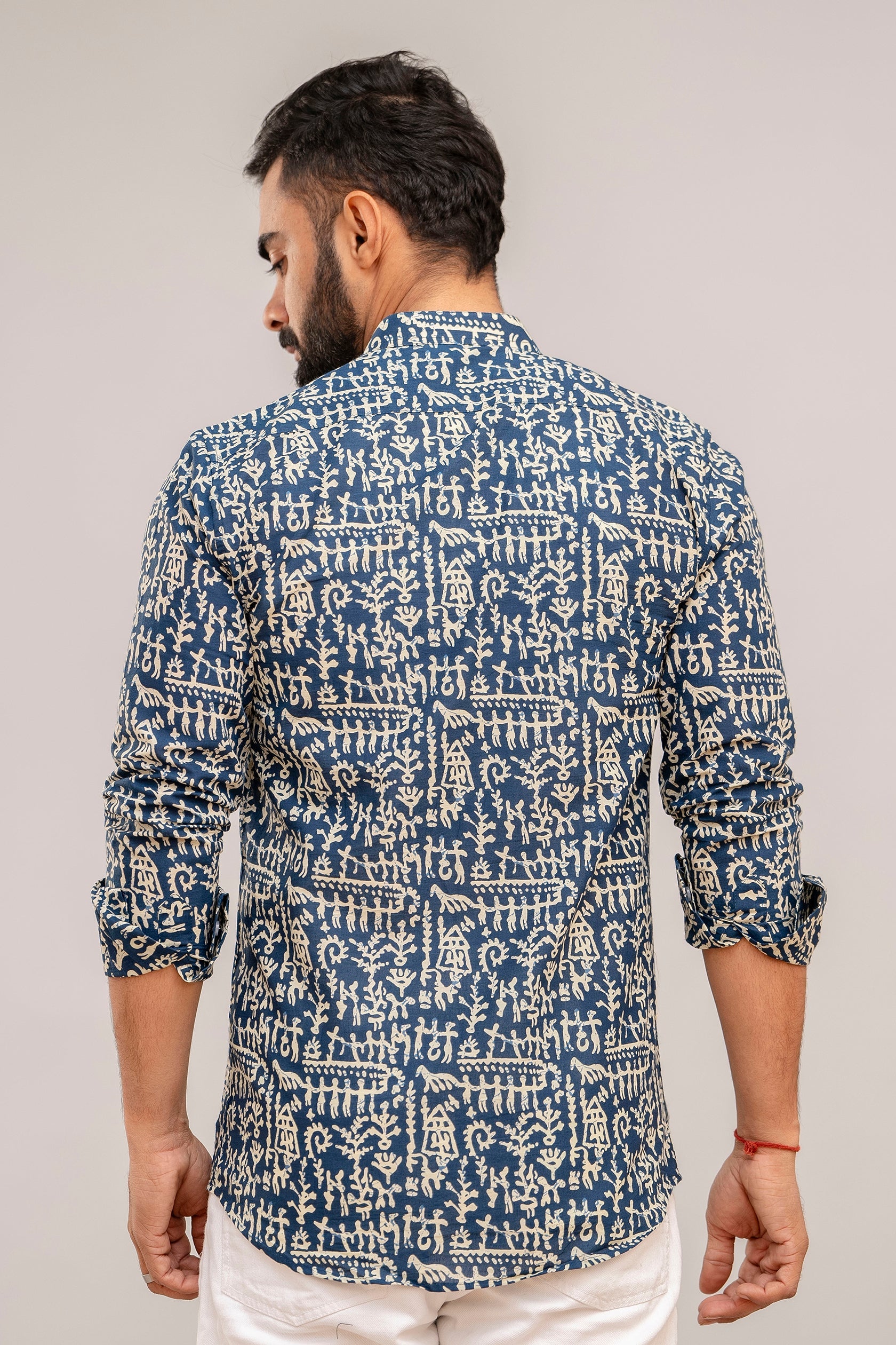 Navy Blue Abstract Print Cotton Shirt - Hukum Jaipur