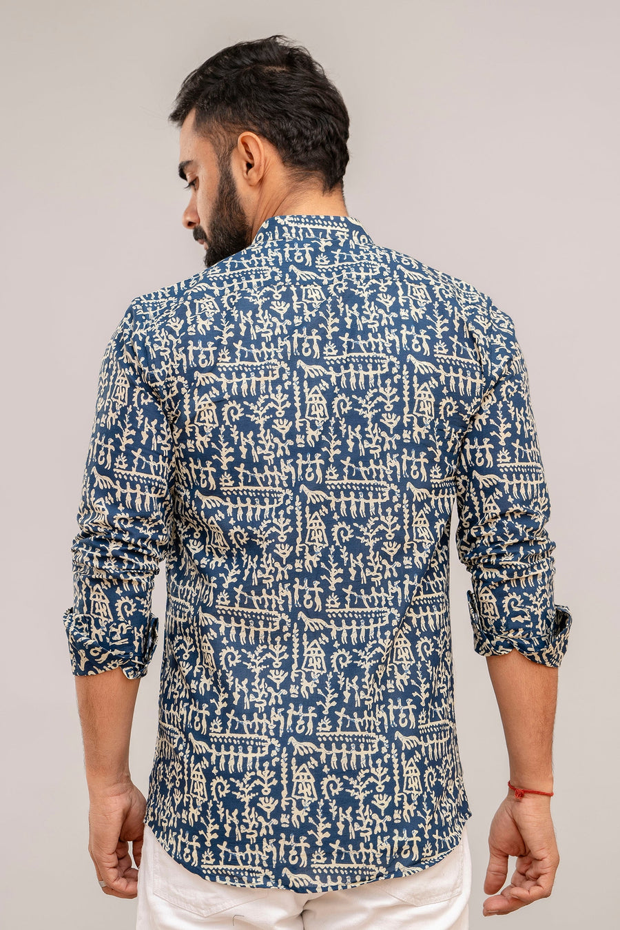 Navy Blue Abstract Print Cotton Shirt — image 6